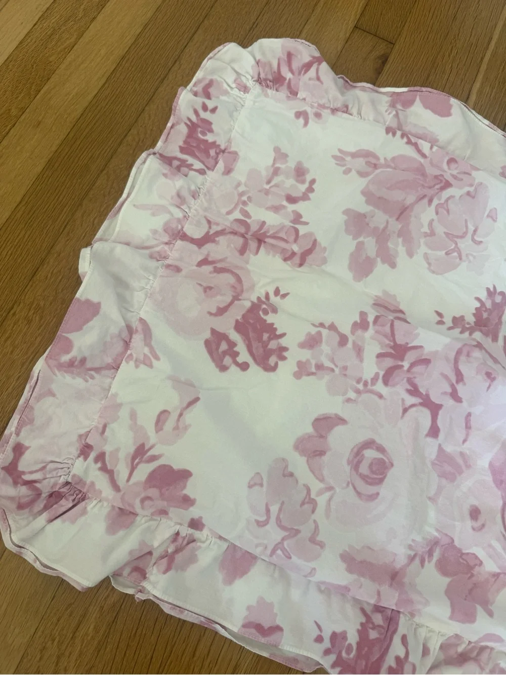LoveShackFancy Pink & White Damask Floral Standard Ruffle Sham Pillow Case